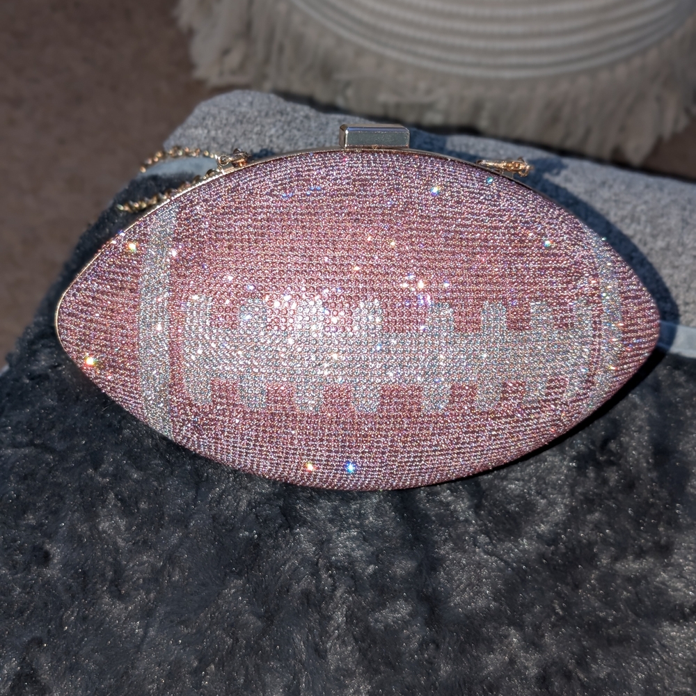 NWOT Elegant Pink and Silver Football Clutch